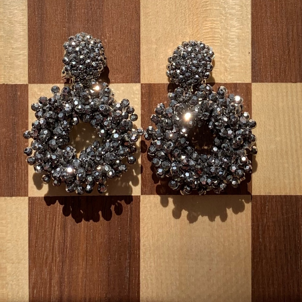 Beaded Sparkle Hoop Clip On Earrings